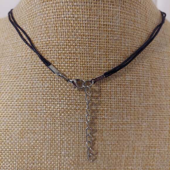 CXD "K" Charm Black Enamel Pendant and Multicolor Stones 16" Necklace - Picture 2 of 2